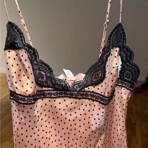 Victorias Secret Pink Polka Dot Lace Trim Slip Dress